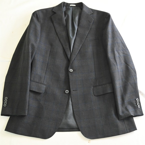 Joseph Abboud Heritage 42L Black Plaid 100% Wool Blazer Sport Coat Suit Jacket‎